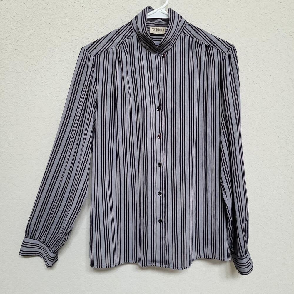 Vintage Blouse Nordstrom Womens Large 80s Vertical Stripe Office Business Casual